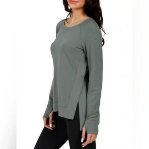 90 DEGREE/ Forest green/  Crew neck/ Raglan sweater/ Side slits/ Size US L